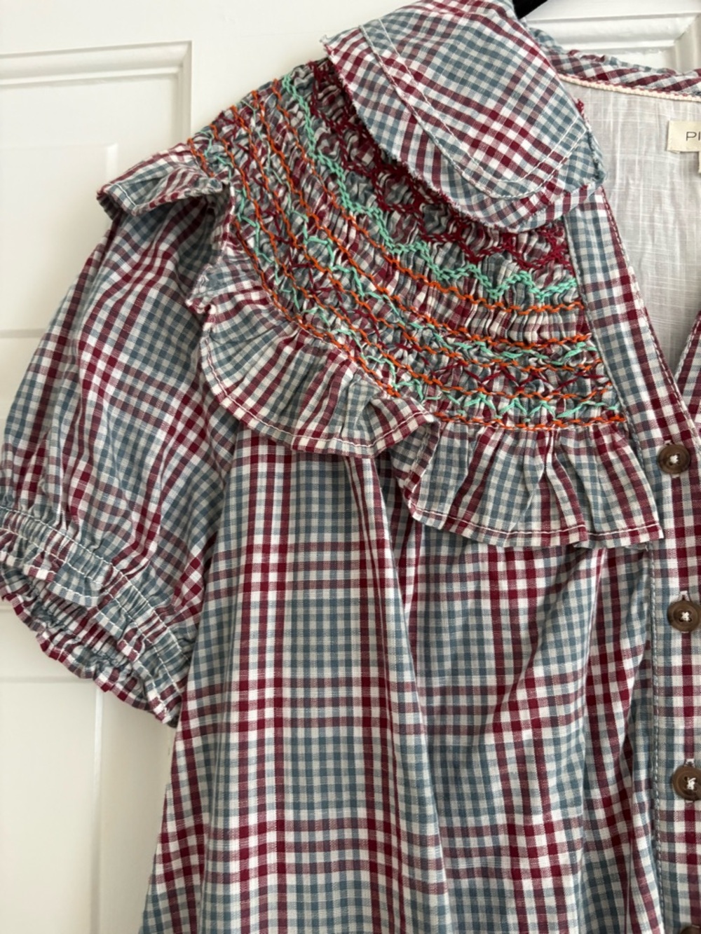 Anthropologie Pilcro Short-Sleeve V-Neck Smocked Babydoll Mini Dress - Picture 2 of 5